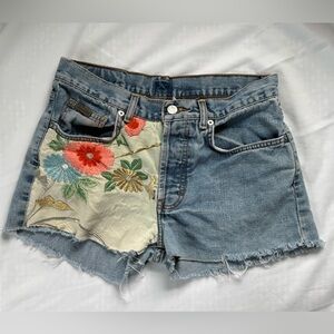 Vintage Calvin Klein Cut-Off Denim Shorts with Floral Patch